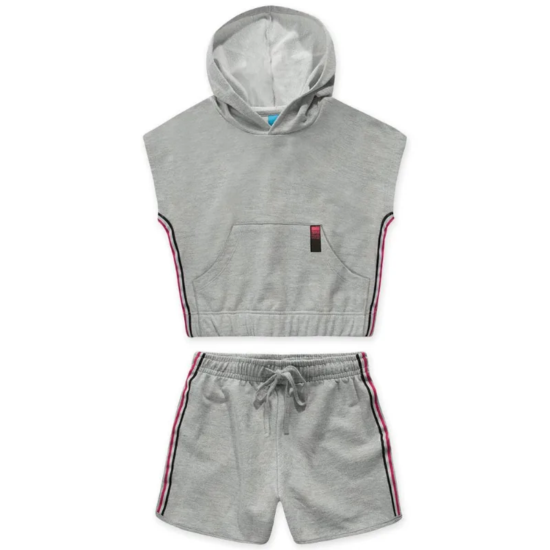 Conjunto Curto Com Capuz Moletom Menina Hapier Cinza 18