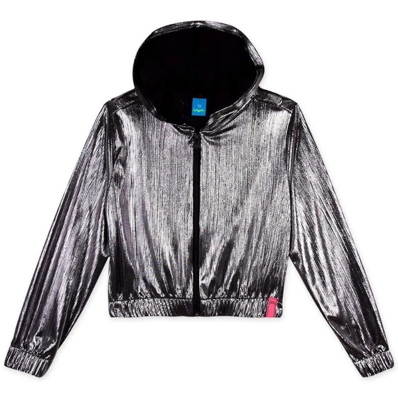 Jaqueta Cropped Metalizada Com Capuz Menina Hapier Preto 14