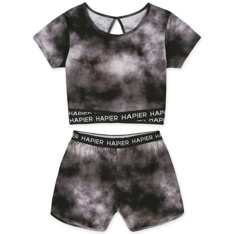 Conjunto Curto Tie-Dye Malha Menina Hapier Preto 14