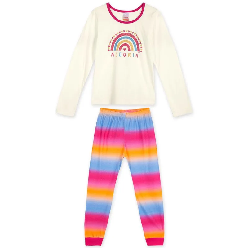Pijama Longo Com Aroma Malha Menina Marisol Branco 2P