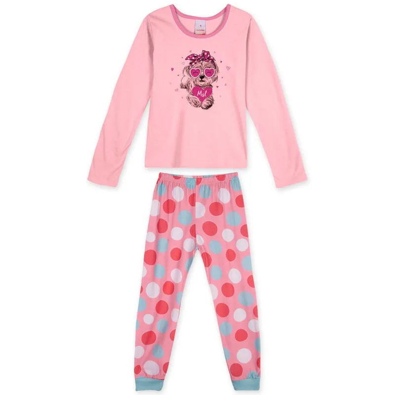 Pijama Longo Com Aroma Malha Menina Marisol Rosa 3P