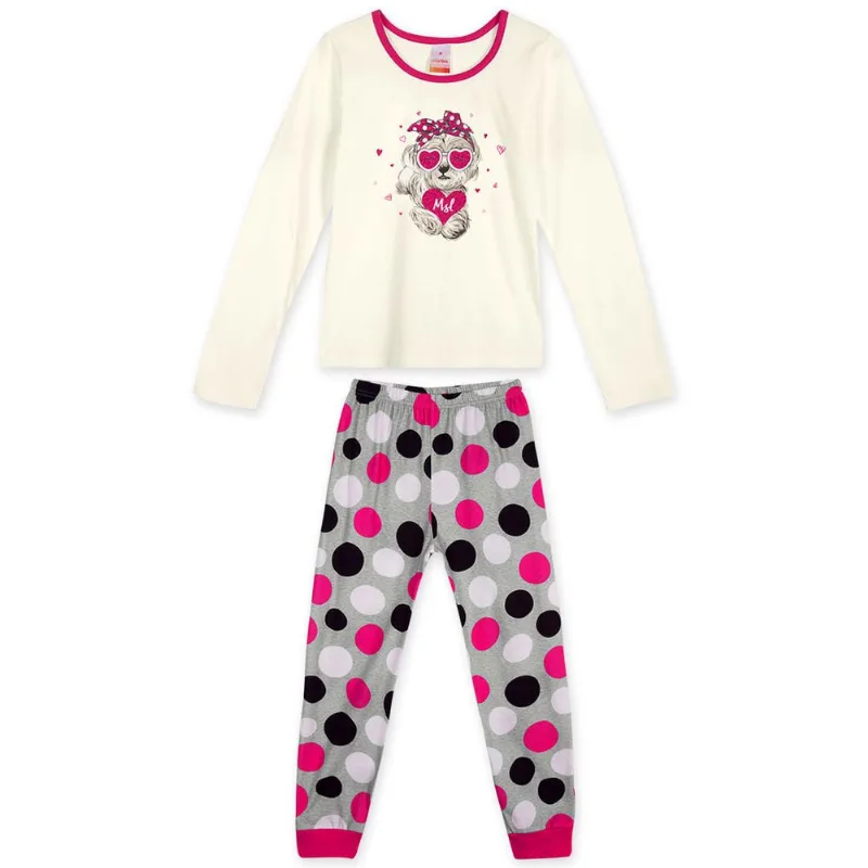 Pijama Longo Com Aroma Malha Menina Marisol Bege 6