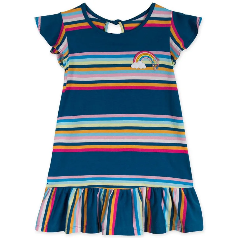 Vestido Listrado Manga Curta Malha Infantil Marisol Azul PB