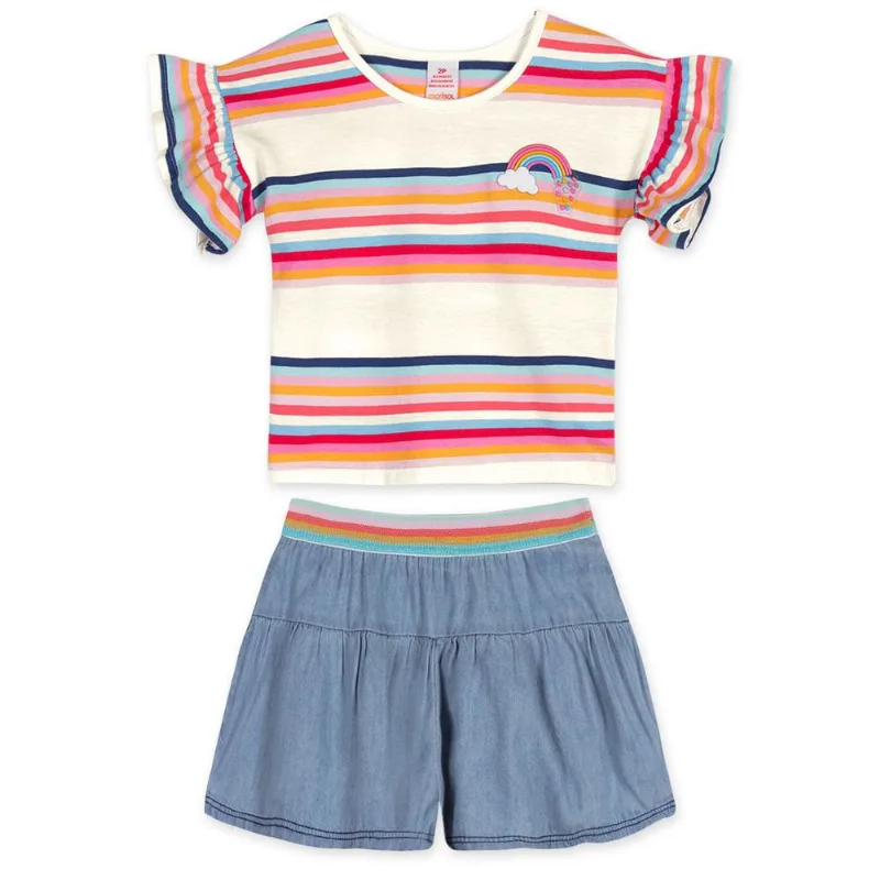 Conjunto Curto Listrado Malha Menina Marisol Bege GB