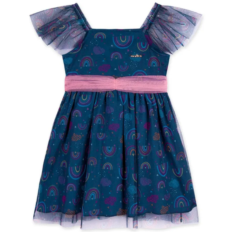 Vestido Curto Arco-Íris Tule Infantil Marisol Azul 6