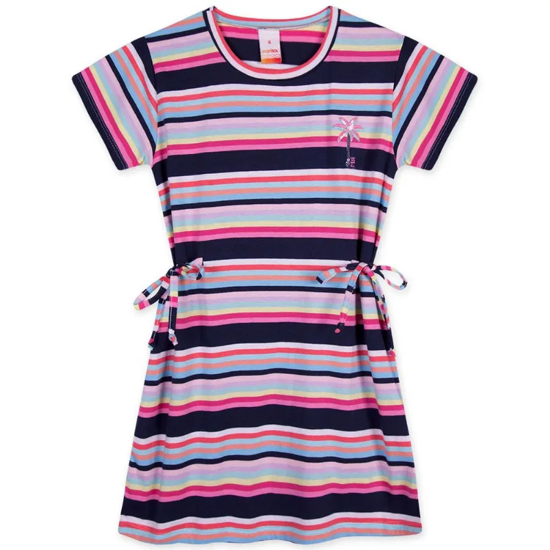Vestido Listrado Manga Curta Malha Infantil Marisol Azul 16
