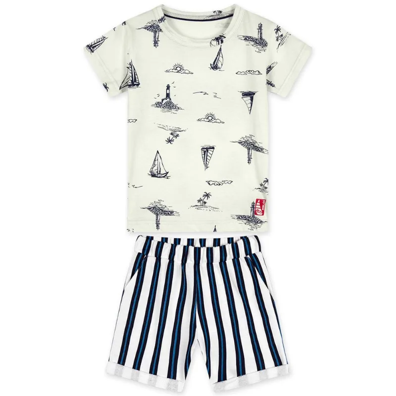 Conjunto Barcos Curto Moletom Menino Marisol Bege 1P