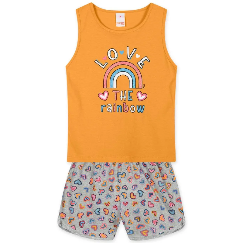 Conjunto Curto Arco-íris Infantil Feminino Marisol Play Laranja 6