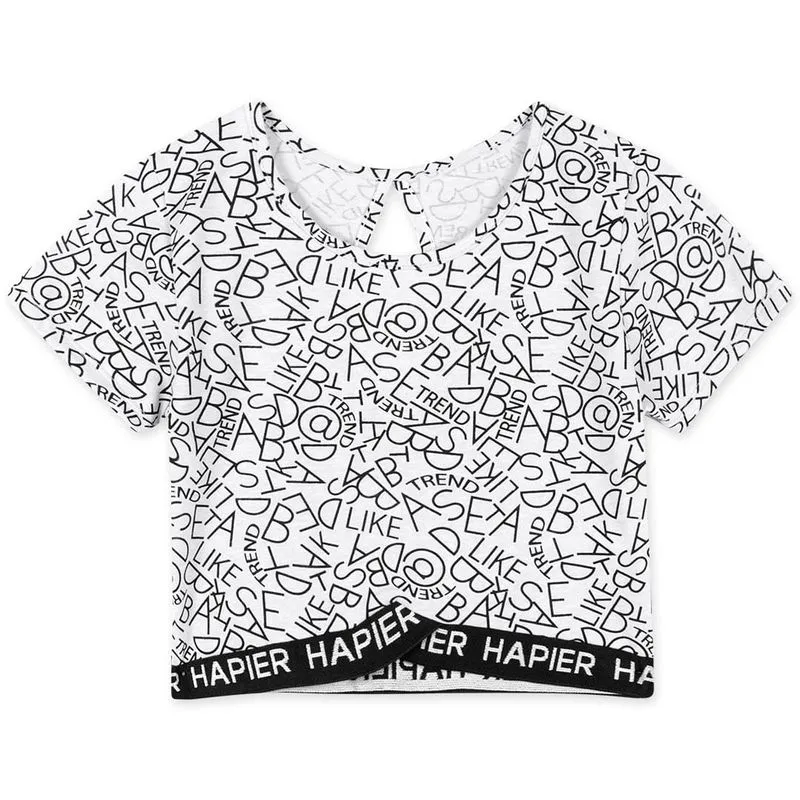 Blusa Cropped Com Abertura Manga Curta Juvenil Feminina Hapier Branco 12