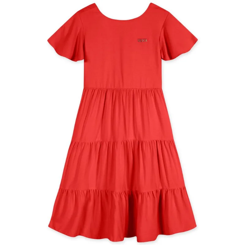 Vestido Midi Manga Curta Viscose Infantil Feminino Lilica Vermelho 4