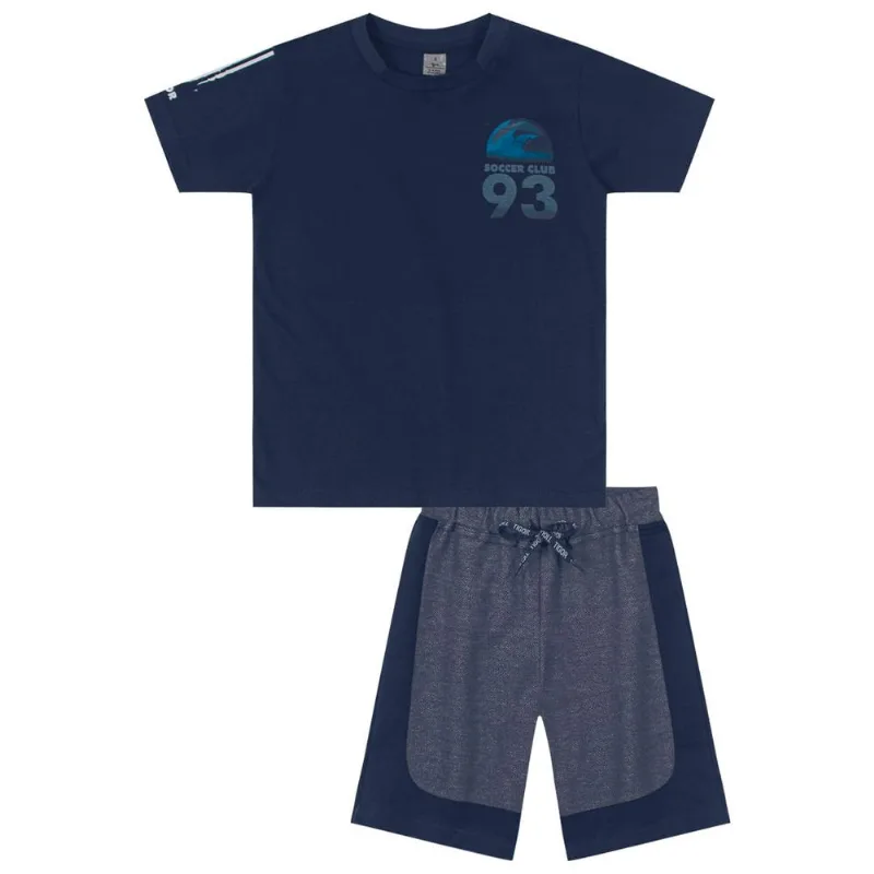Conjunto Curto Malha Menino Tigor Azul 12