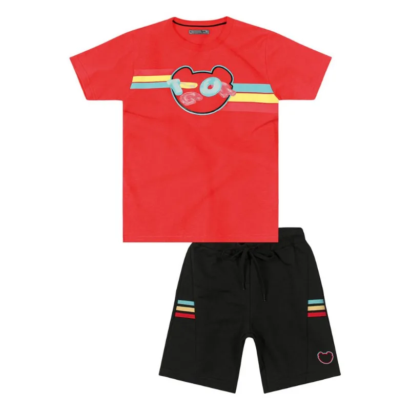 Conjunto Curto Moletom Menino Tigor Vermelho 12