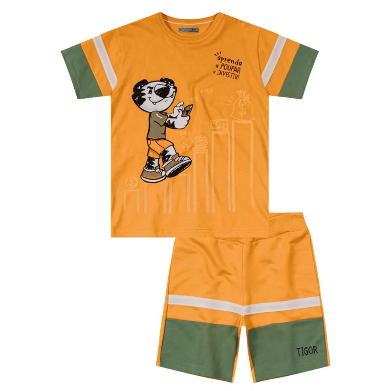 Conjunto Curto Moletom Menino Tigor Laranja 6