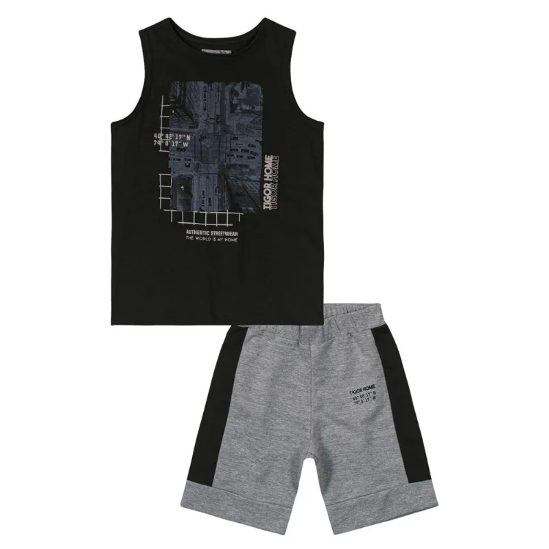 Conjunto Curto Moletom Menino Tigor Preto 8