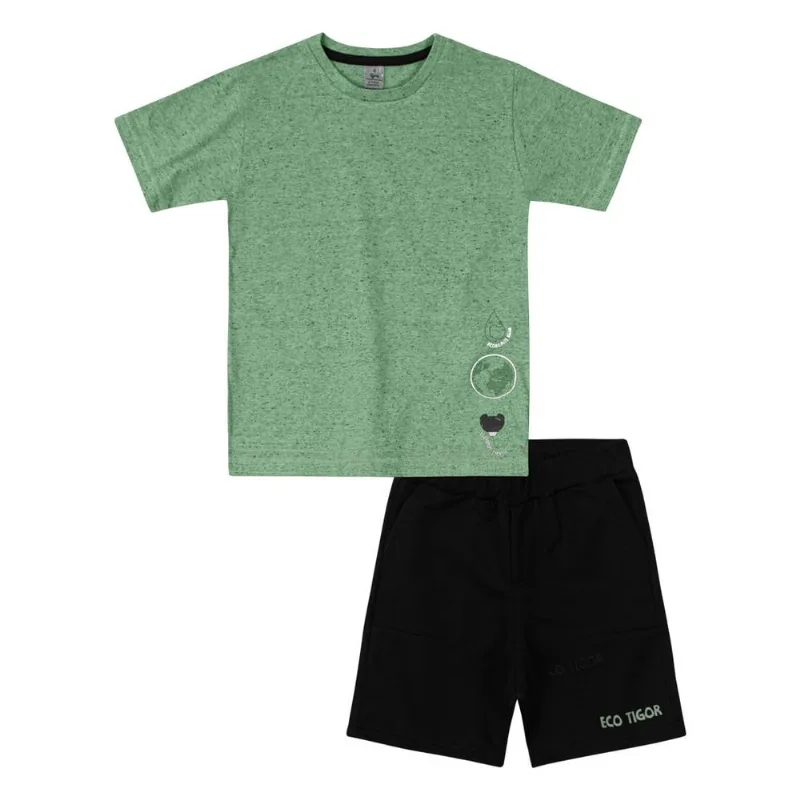 Conjunto Curto Moletom Menino Tigor Verde 12