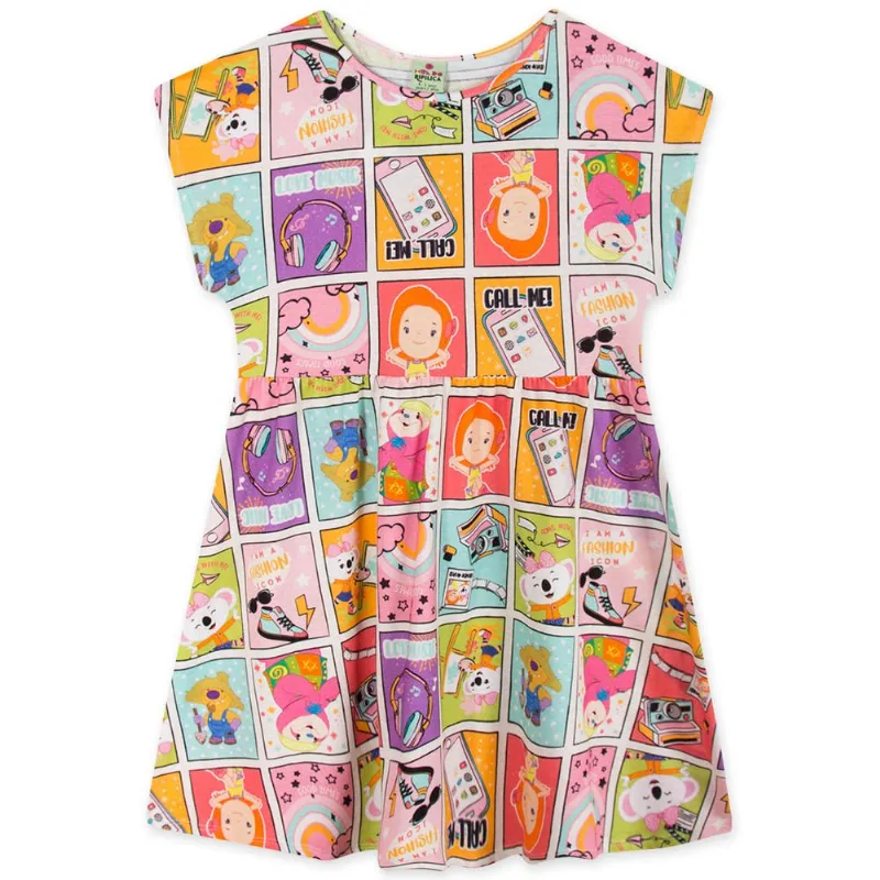 Vestido Manga Curta Malha Infantil Mundo Ripilica Rosa 1.5