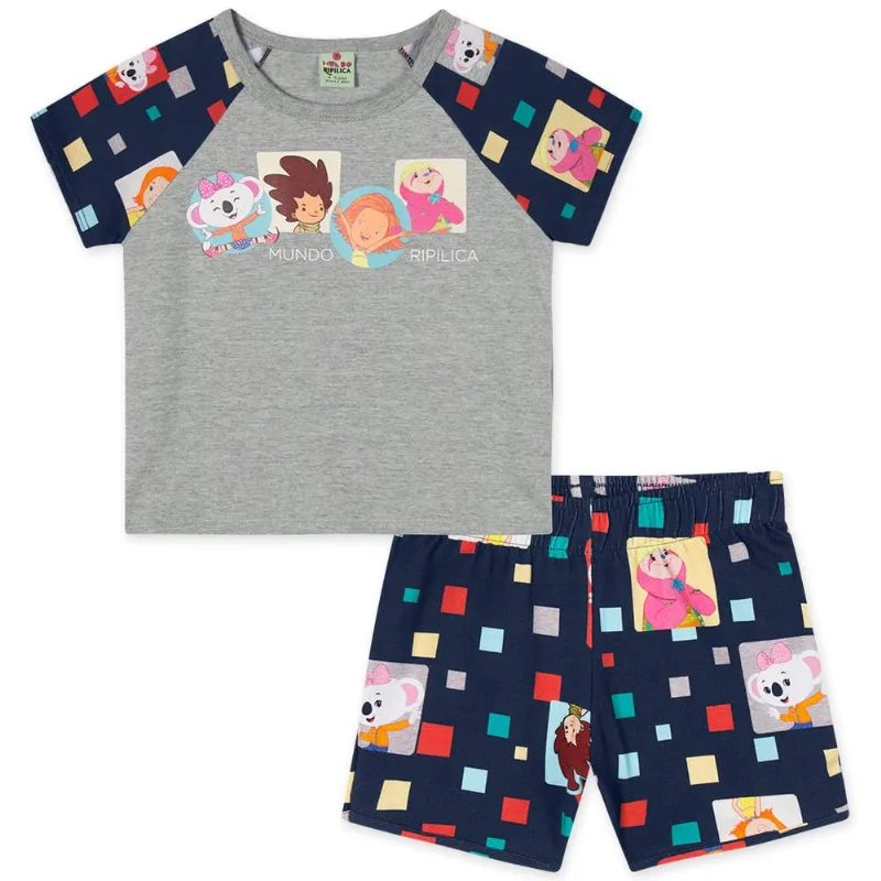 Conjunto Curto Malha Menina Mundo Ripilica Cinza 5