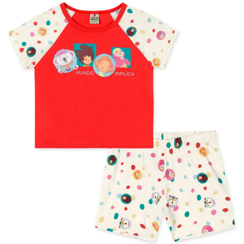 Conjunto Curto Malha Menina Mundo Ripilica Vermelho 3
