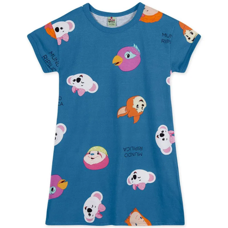 Vestido Manga Curta Malha Infantil Mundo Ripilica Azul 5