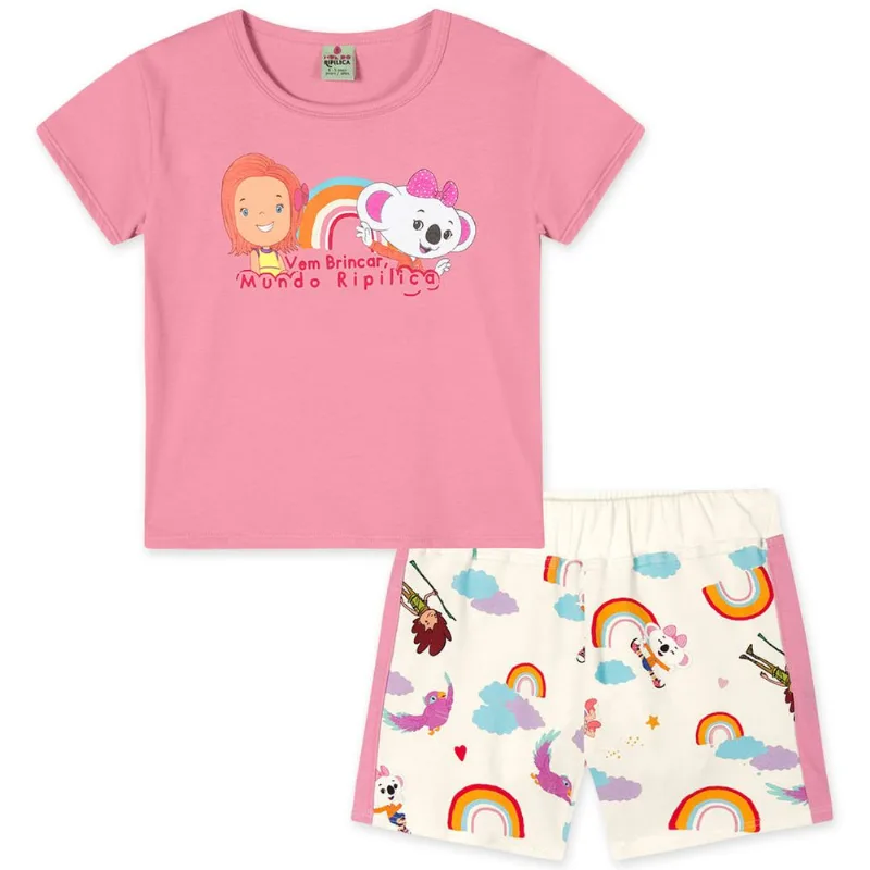 Conjunto Curto Malha Menina Mundo Ripilica Rosa 10