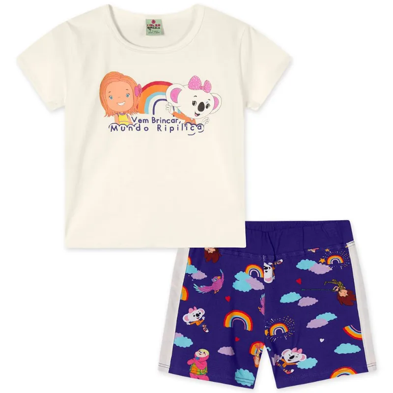 Conjunto Curto Malha Menina Mundo Ripilica Bege 3