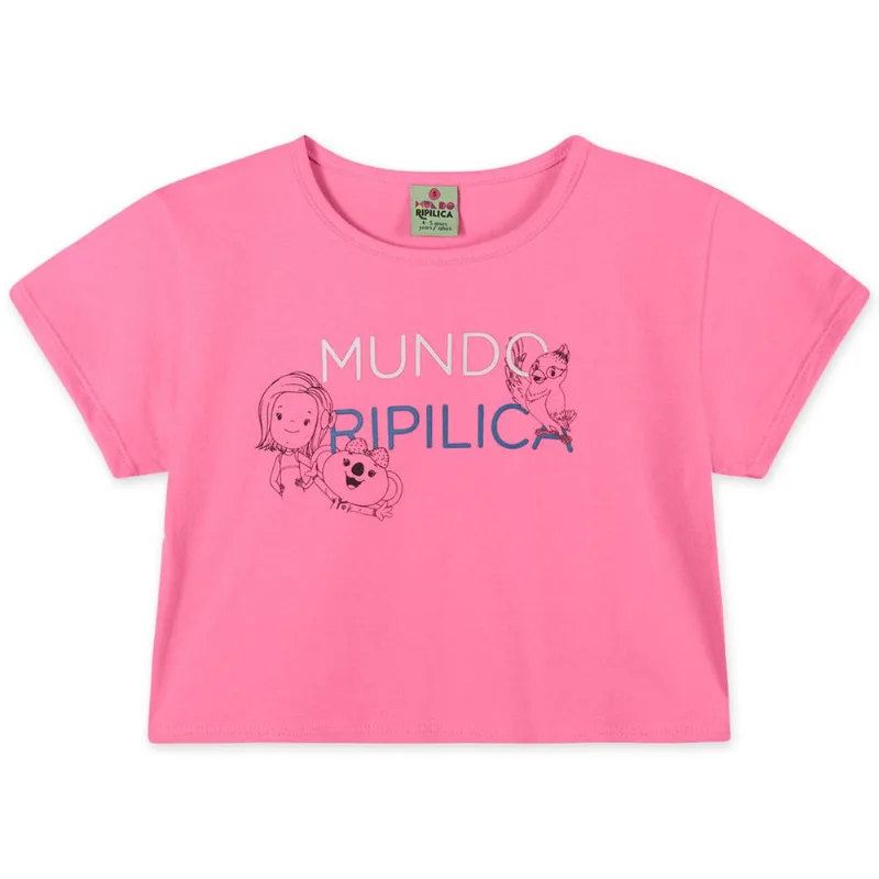 Blusa Manga Curta Malha Menina Mundo Ripilica Rosa 1.5