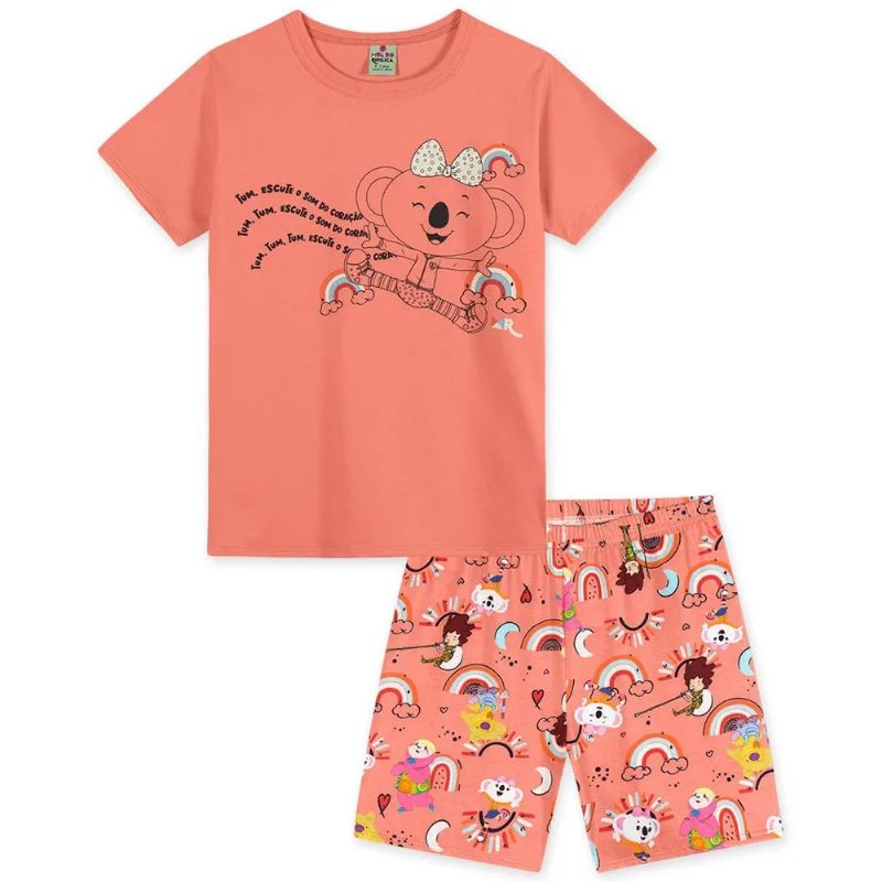 Pijama Curto Malha Menina Mundo Ripilica Laranja 8