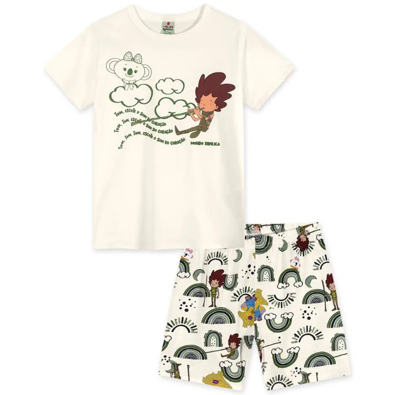 Pijama Curto Malha Menina Mundo Ripilica Bege 1.5