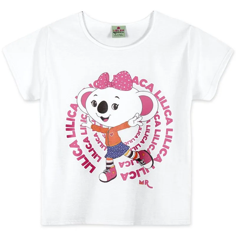 Blusa Manga Curta Malha Menina Mundo Ripilica Branco 12