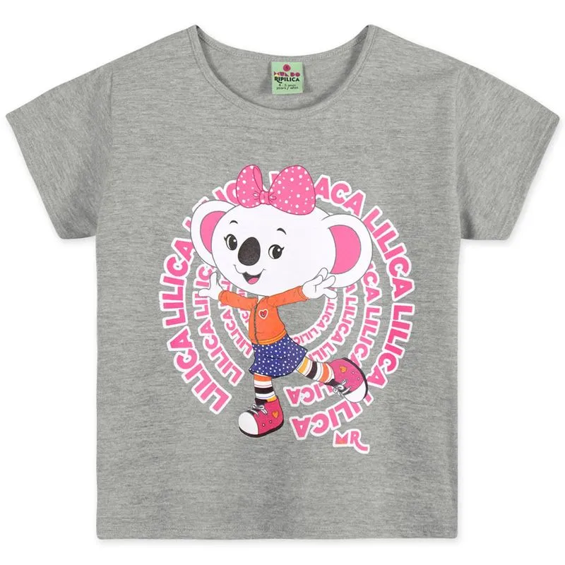 Blusa Manga Curta Malha Menina Mundo Ripilica Cinza 5