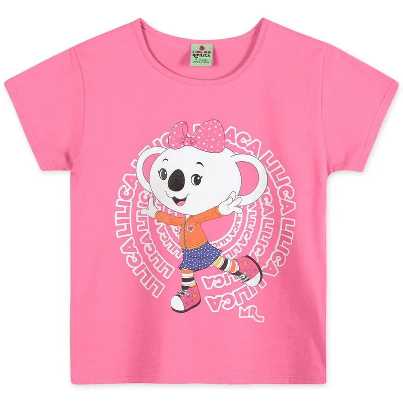 Blusa Manga Curta Malha Menina Mundo Ripilica Rosa 10
