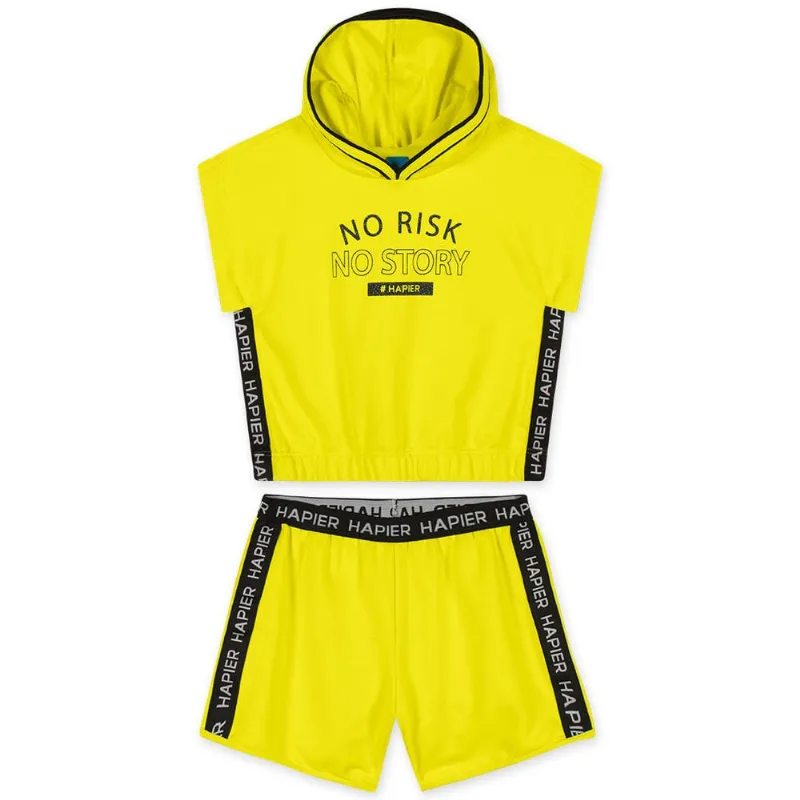Conjunto Curto Com Capuz Moletom Juvenil Feminino Hapier Amarelo 14