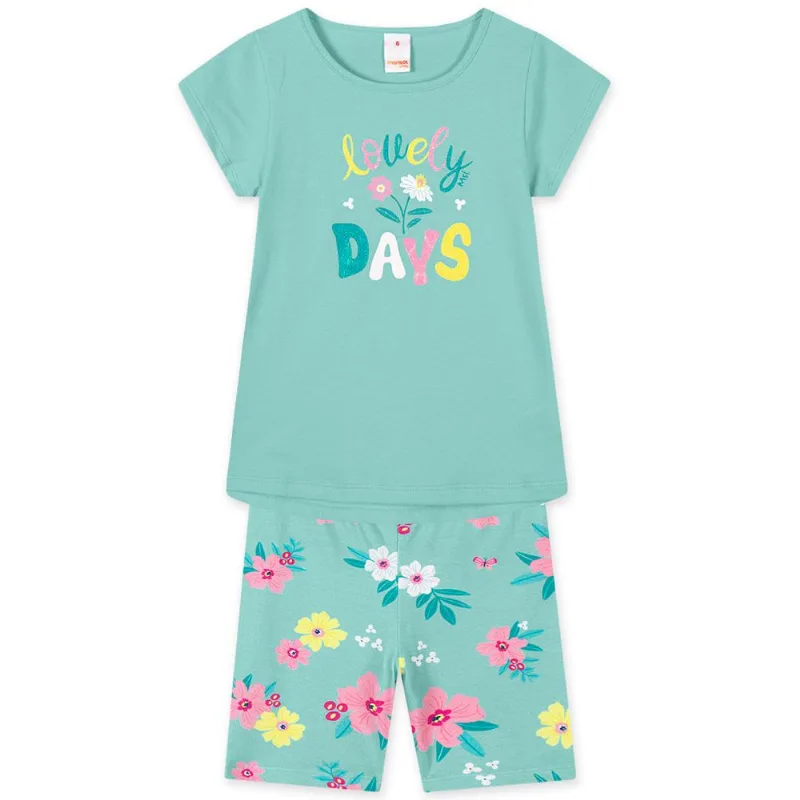 Conjunto Floral Curto Infantil Feminino Marisol Play Azul 1P