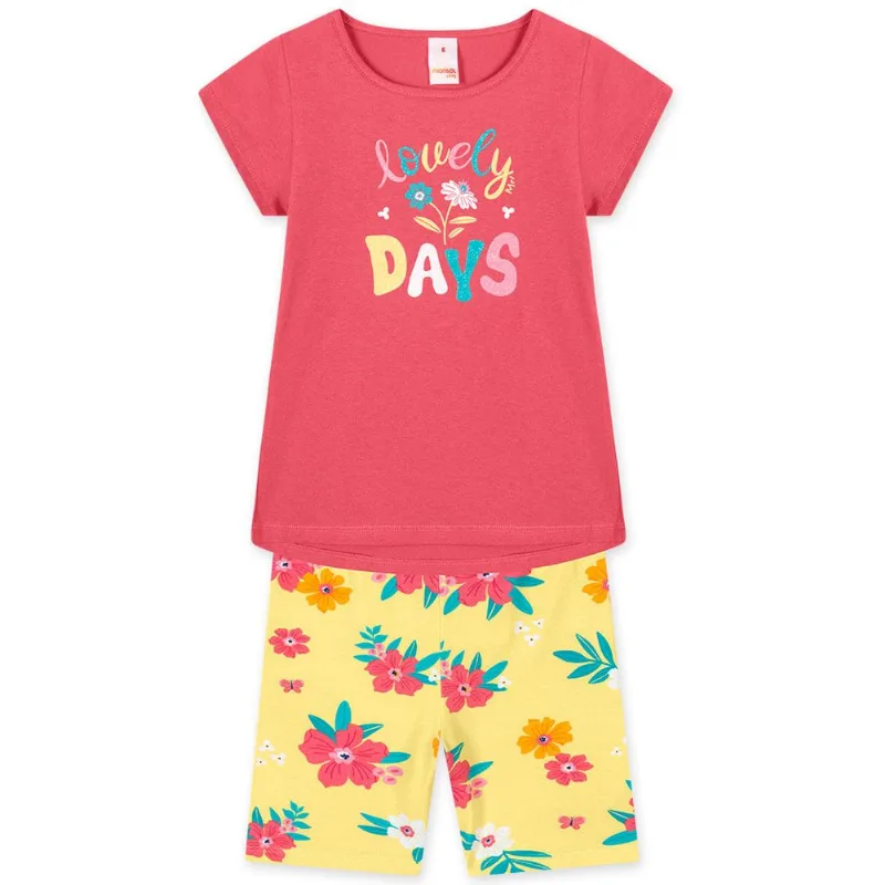 Conjunto Floral Curto Infantil Feminino Marisol Play Rosa 3P