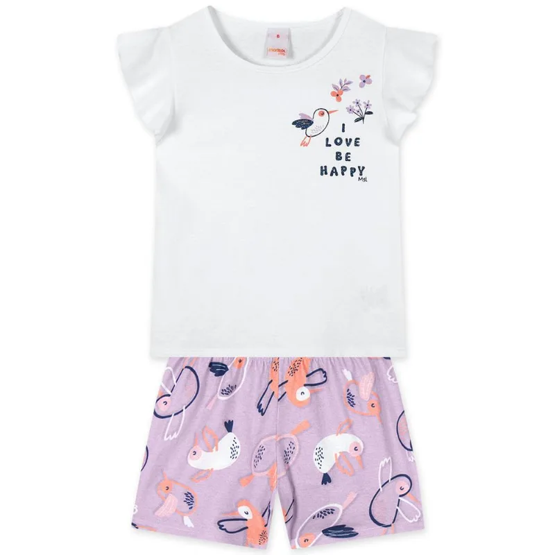 Conjunto Curto Pássaros Infantil Feminino Marisol Play Branco 1P