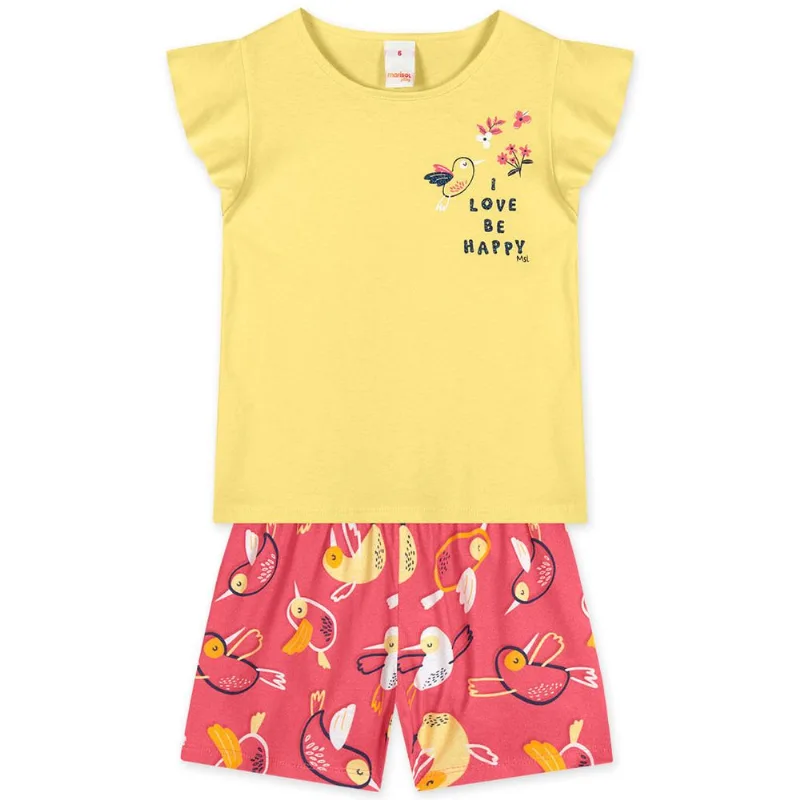 Conjunto Curto Pássaros Infantil Feminino Marisol Play Amarelo 4