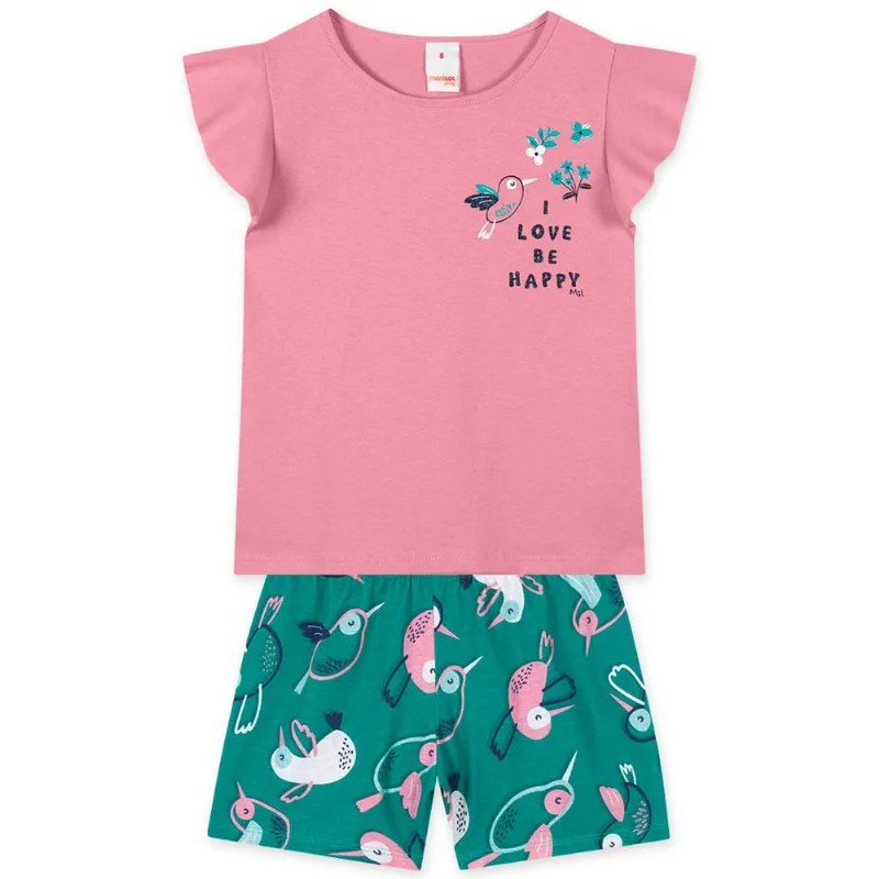 Conjunto Curto Pássaros Infantil Feminino Marisol Play Rosa 8