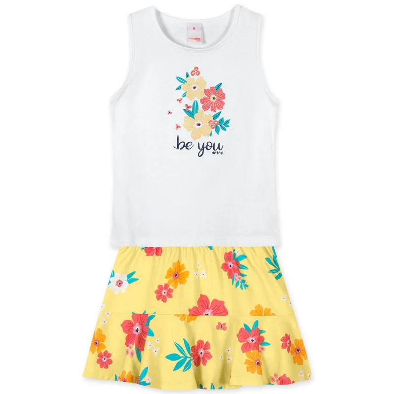 Conjunto Floral Curto Infantil Feminino Marisol Play Branco 1P