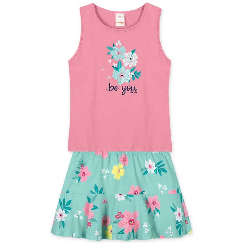 Conjunto Floral Curto Infantil Feminino Marisol Play Rosa 4