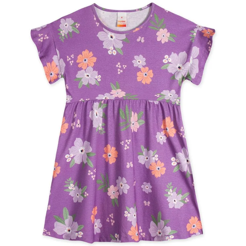 Vestido Floral Manga Curta Infantil Feminino Marisol Play Roxo 4