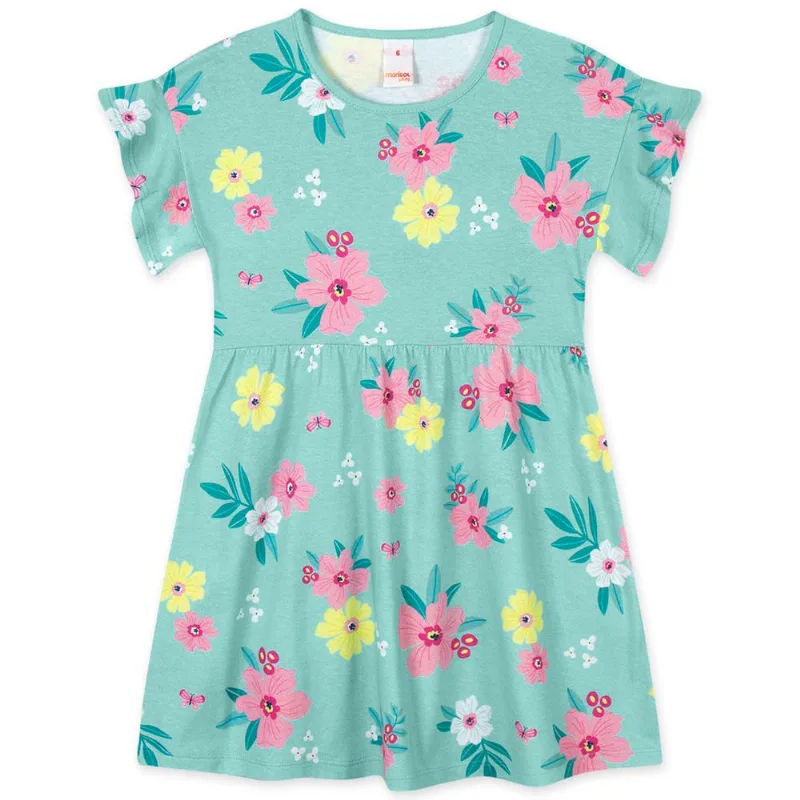 Vestido Floral Manga Curta Infantil Feminino Marisol Play Azul 3P