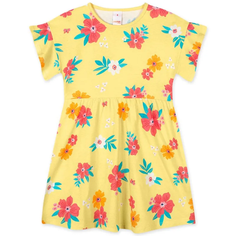 Vestido Floral Manga Curta Infantil Feminino Marisol Play Amarelo 3P