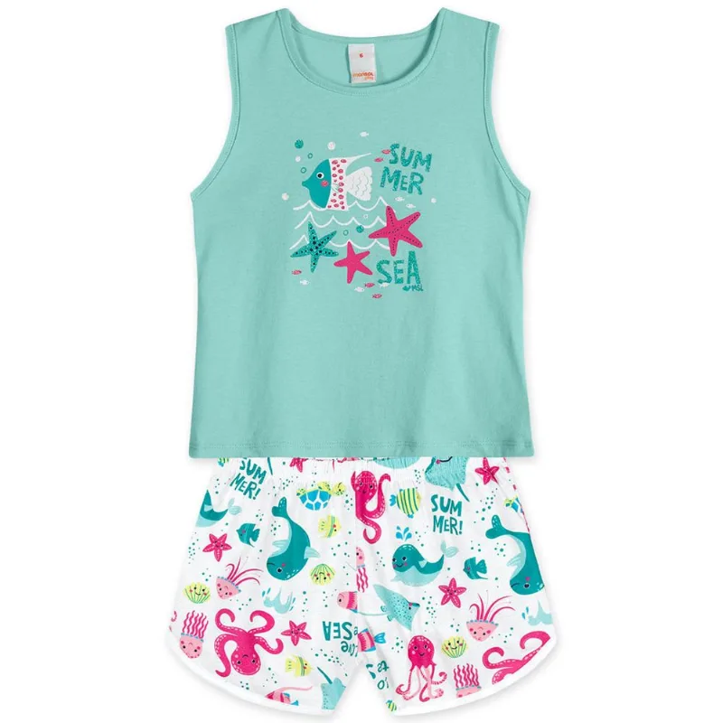 Conjunto Curto Peixinho Infantil Feminino Marisol Play Azul 3P