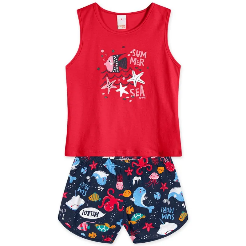 Conjunto Curto Peixinho Infantil Feminino Marisol Play Vermelho 4