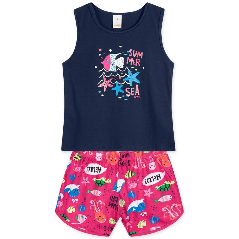Conjunto Curto Peixinho Infantil Feminino Marisol Play Azul 8