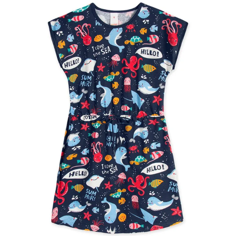 Vestido Manga Curta Infantil Feminino Marisol Play Azul 3P