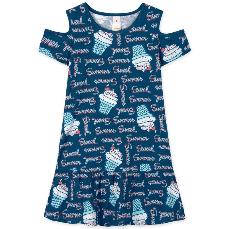 Vestido Curto Infantil Feminino Marisol Play Azul 2P
