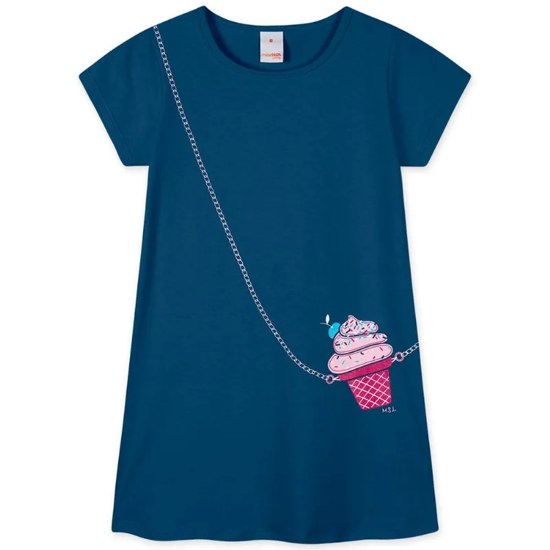 Vestido Manga Curta Infantil Feminino Marisol Play Azul 8