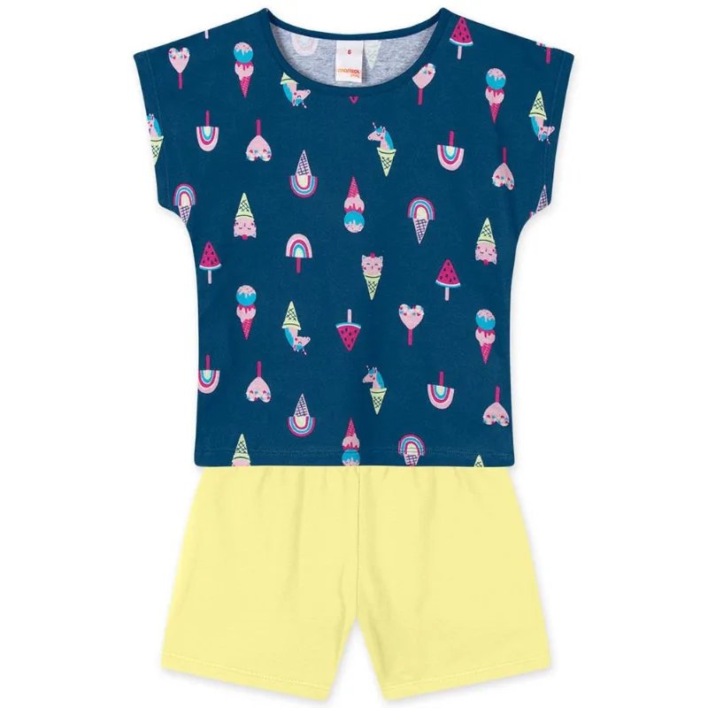 Conjunto Curto Sorvetes Infantil Feminino Marisol Play Azul 3P