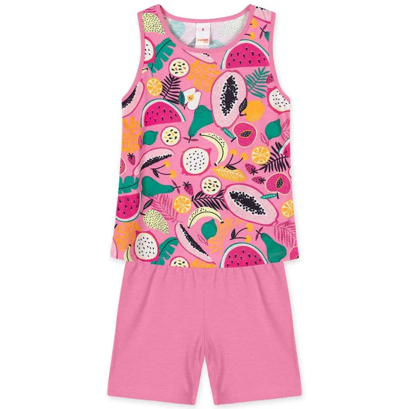 Conjunto Curto Frutas Infantil Feminino Marisol Play Rosa 14